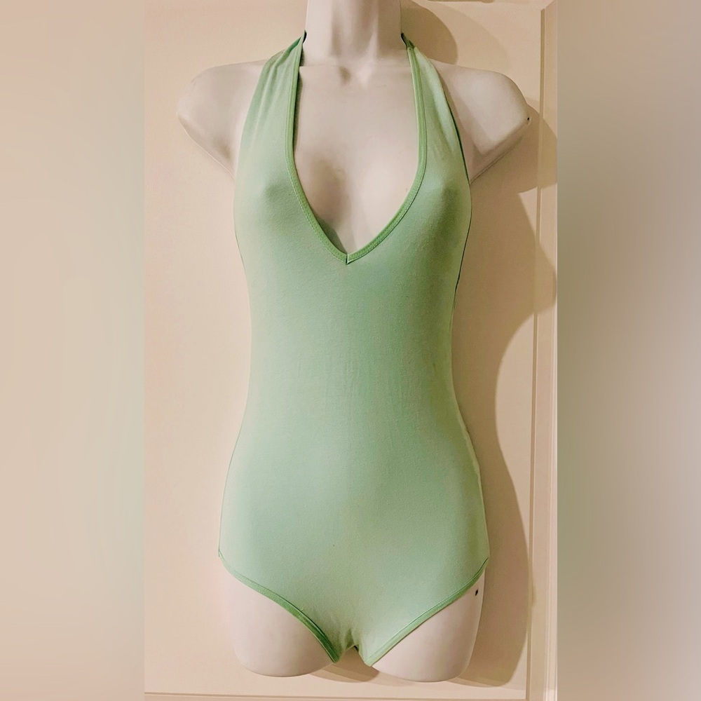 American Apparel MINT GREEN PASTEL  HALTER, bodysuit leotard SMALL SHIRT TOP